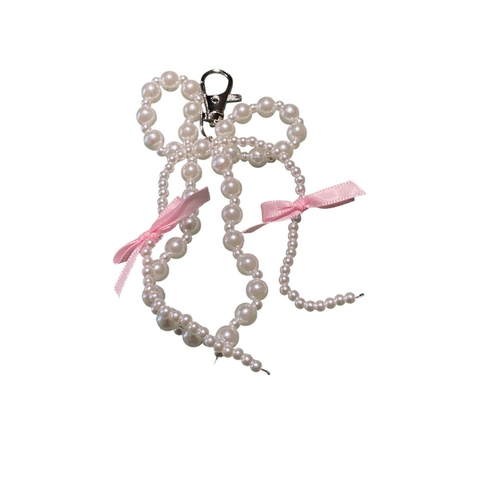 Easter Elegant Pearl Beaded Purse Charm with Pink Ribbon